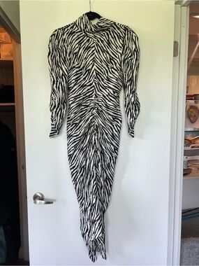 Beulah Zebra-Print Long Sleeve Ruched Dress